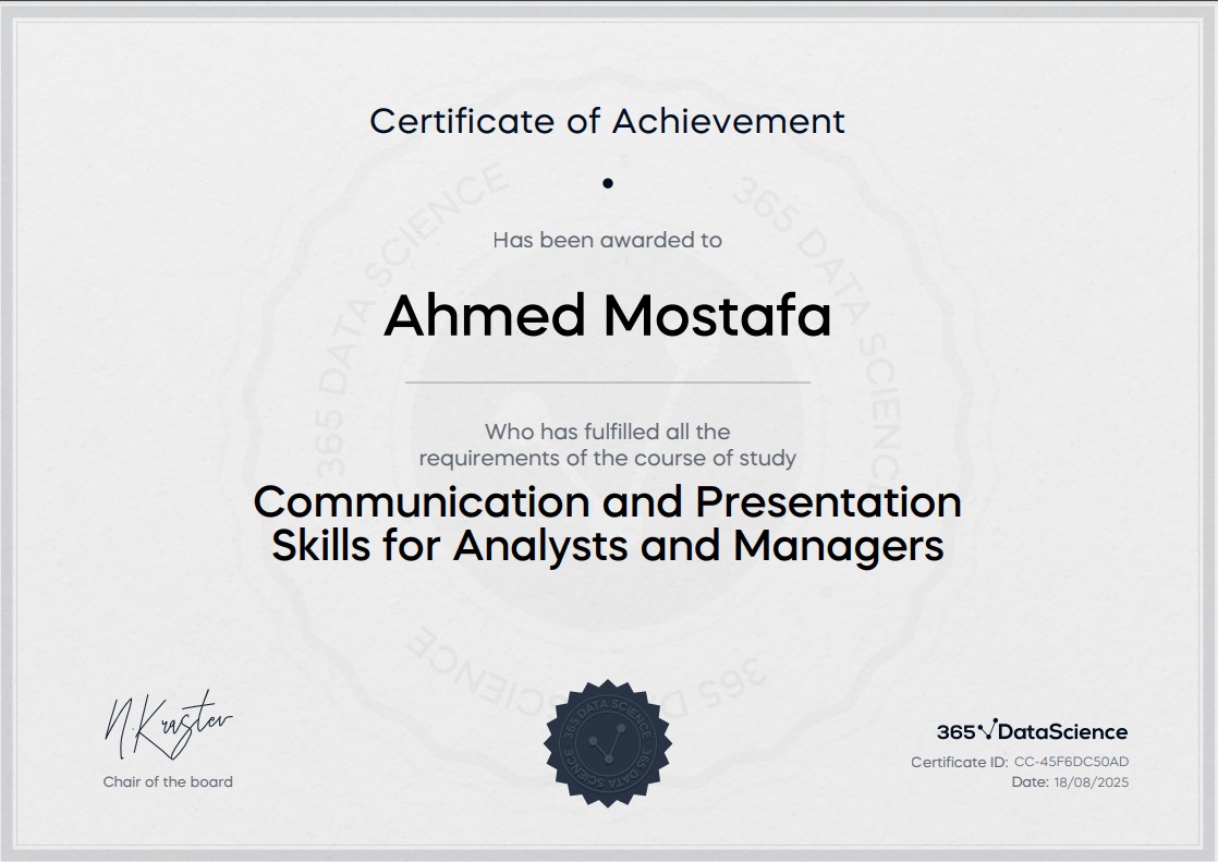 Communication and Presentation Skills certificate