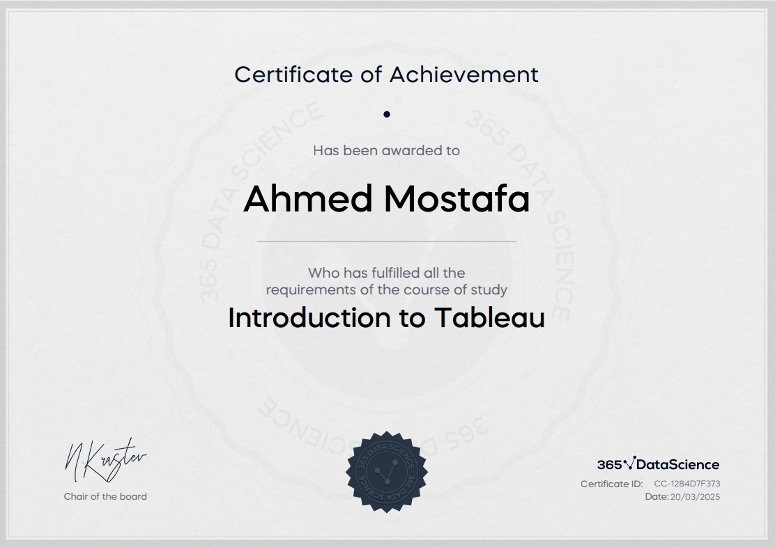 Introduction to Tableau certificate