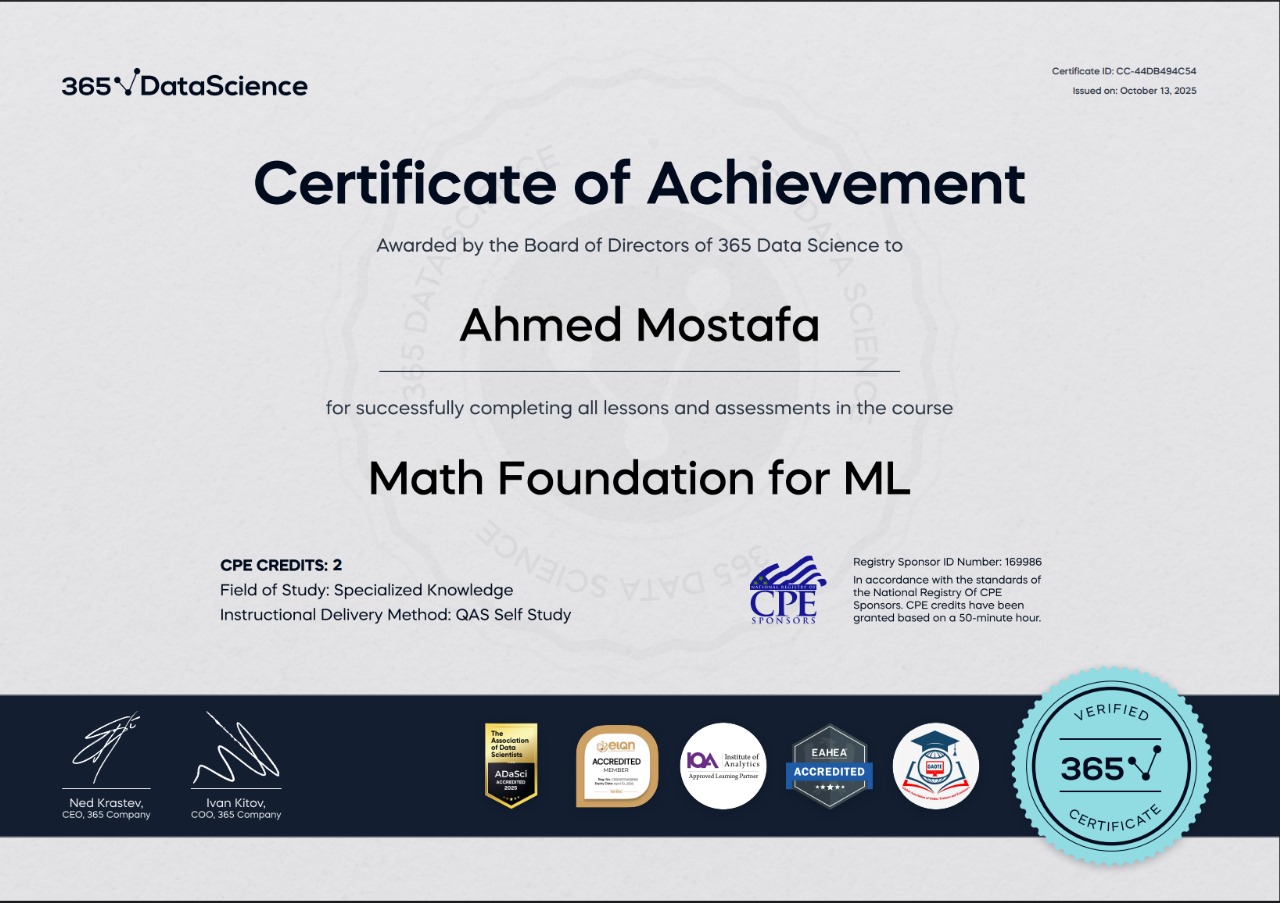 Math Foundation for ML certificate