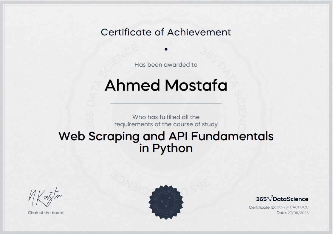Web Scraping and API Fundamentals certificate