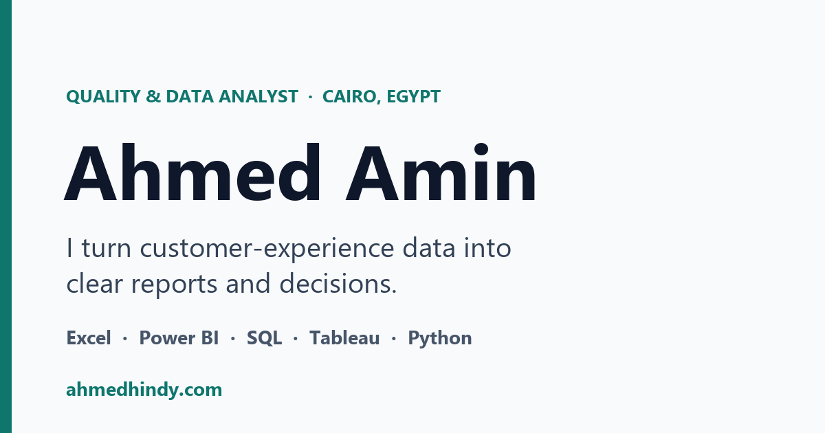 Ahmed Hindy — Data Analyst | Power BI, Tableau, SQL, Python